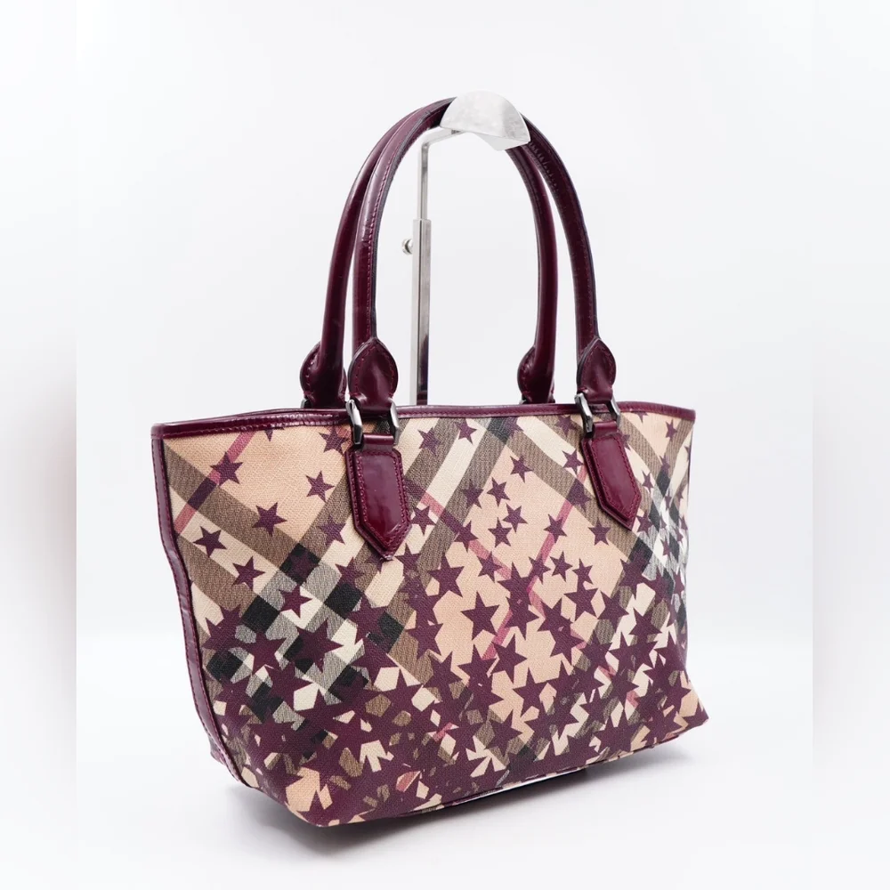 AI07❤️ BURBERRY Patent Supernova Check Stars Nickie Tote - Picture 3 of 14